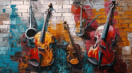 Musical Instruments on Brick Wall