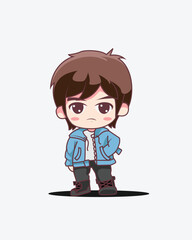 Illustration Vector Graphic Of Young Man Chibi Style Good For Mascot, Logo
