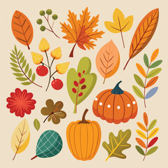seamless pattern with autumn leaves autumn sticker set 