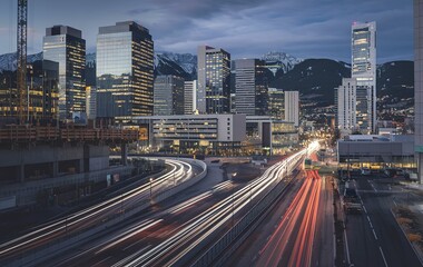 Fototapeta premium A bustling urban scene during the evening hours