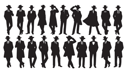 Classy Silhouette Collection of Men in Hats in a Standing vector illustration black and white art