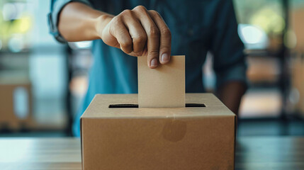 Citizen casting a vote in a ballot box during a presidential election, symbolizing democracy and freedom