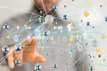 Global network. Blockchain. 3D illustration. Neural networks and artificial intelligence. Abstract  3d