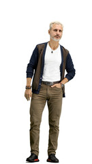 Fototapeta premium A man, full-length, on a white background, clutched his head