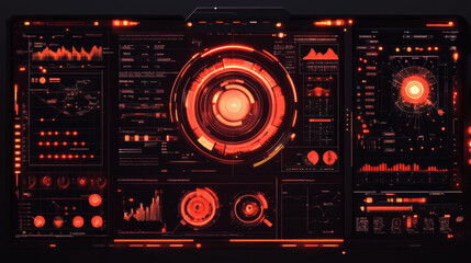 Obraz premium A HUD (Heads-Up Display) featuring target aim controls on a futuristic screen interface, presented as a vector dashboard background. This design includes target aims on a radar screen, alongside a gam