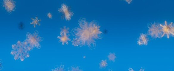 Snowflakes Falling on a Blue Sky