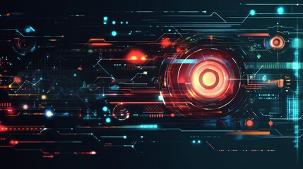 Fototapeta premium A HUD (Heads-Up Display) featuring target aim controls on a futuristic screen interface, presented as a vector dashboard background. This design includes target aims on a radar screen, alongside a gam