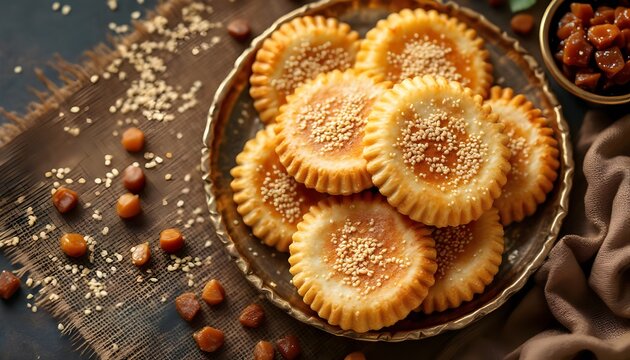 Sweet Nepalese Anarsa Cookies Topped with Sesame Seeds (Nepalese Cuisine)
