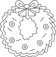 christmas wreath with bow outline vector design