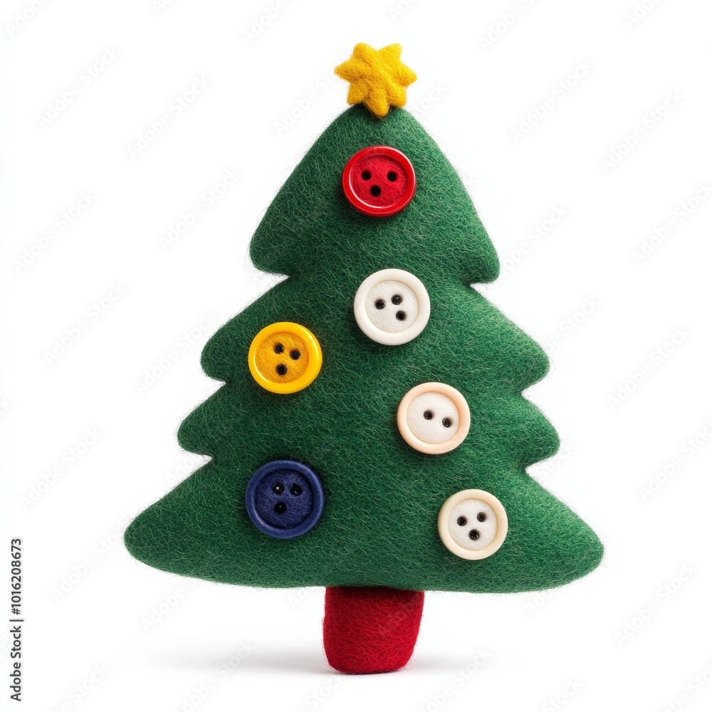 Poster small felt christmas tree with button ornaments and playful texture isolated on white background