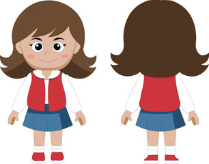 Fototapeta premium Girl Kids Set Front and Back Vector