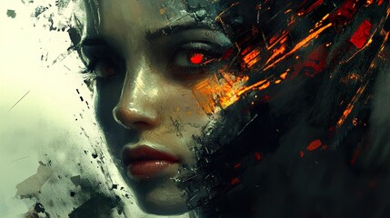 Abstract Portrait of a Woman with Fire