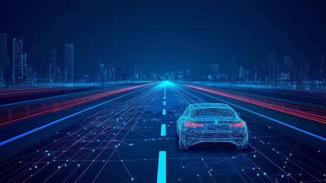 This illustration features a road radar device designed to determine the speed of motor vehicles, depicted through a polygonal construction of interconnected lines and points. 