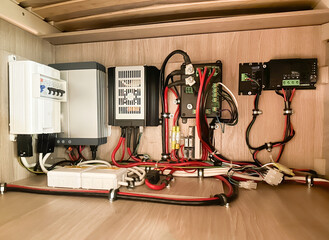 Close up of the electrical consumer unit fuse board in a motorhome