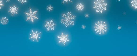 Snowflakes Falling on Blue Background