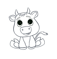 Baby cow line art. Coloring page of Cute Cartoon cow for kids coloring book