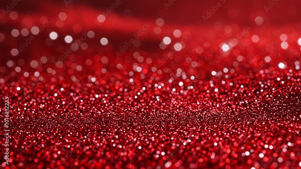 Poster sparkling red glitter background with shimmering stars, creating a festive holiday glow and soft blu