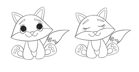 Baby Fox line art. Coloring page of Cute Cartoon Fox for kids coloring book