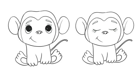 Baby Fox line art. Coloring page of Cute Cartoon Fox for kids coloring book