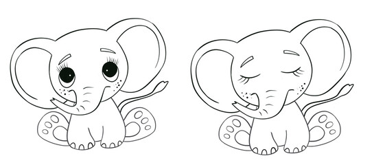 Baby elephant line art. Coloring page of Cute Cartoon elephant for kids coloring book