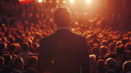 Politician addressing a crowd of people at a patriotic event, emphasizing national unity