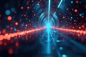 Obraz premium Abstract modern futuristic neon tunnel background or backdrop