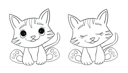 Baby kitty line art. Coloring page of Cute Cartoon kitty for kids coloring book