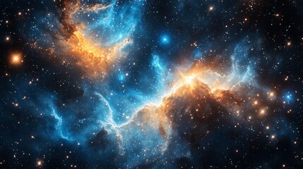 Fototapeta premium Swirling nebulae in the night sky with scattered stars and distant galaxies. .