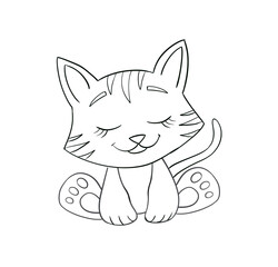Baby kitty line art. Coloring page of Cute Cartoon kitty for kids coloring book