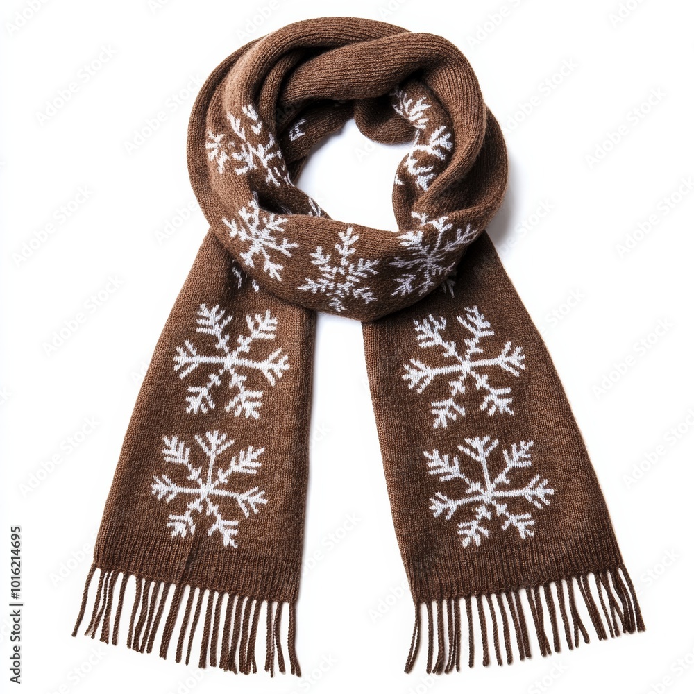 Aufkleber warm woolen scarf with intricate snowflake pattern and fringed edges isolated on white background