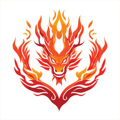 Fiery Dragon Head Illustration with Flames in Bold and Dynamic Vector Art for Fantasy Designs