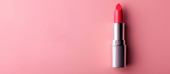 Cosmetic Product Display with Lipstick on Pink Background