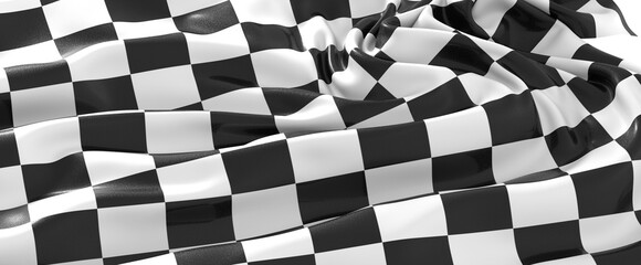 The checkered flag waves in the wind signaling the end of a race Victory is in sight
