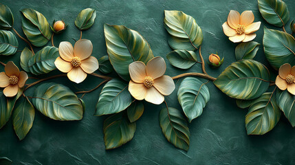 Luxurious floral elements in a rich botanical setting, featuring vibrant blooms and lush greenery. The image evokes elegance, abundance, and the intricate beauty of nature's design