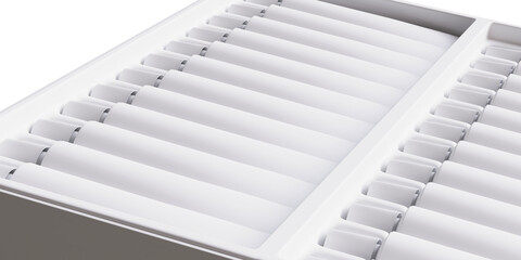 Obraz premium Painter tools set with mockup, acrylic paint in tubes, palette, pallet isolated on white background. Painting equipment for craft art. 3d realistic illustration