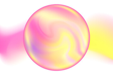 Cute pink, yellow iridescent magic ball with blurry wave form, smooth gradient brush stroke isolated motion element, transparent background. Dream glow abstract dynamic watercolor shape.