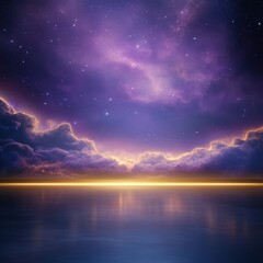 Fototapeta premium Serene Night Sky Over Calm Sea with Stars.