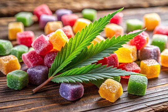 Macro close-up of THC candy for microdosing to help with anxiety, depression, or mood enhancement