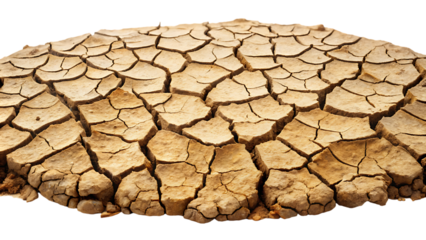 Dry cracked soil on transparent background, Circular dry cracked earth, parched desert soil, barren landscape