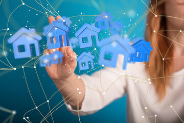 home iot - Neural network 3D illustration. Big data and cybersecurity