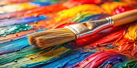 Fototapeta premium Macro close-up of vibrant painted brush strokes on canvas