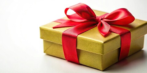 Obraz premium Macro colored gift box with red ribbon isolated