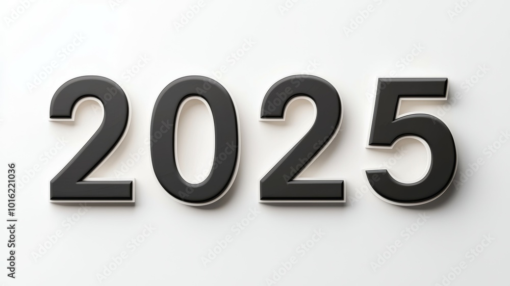 Poster A large, three-dimensional representation of the year 2025 displayed against a neutral background, exemplifying themes of future planning and anticipation in a modern context