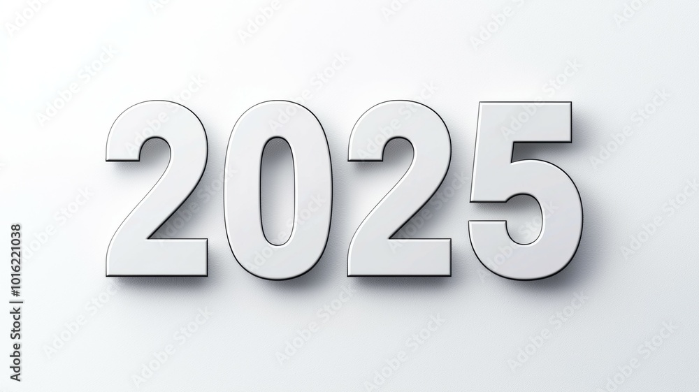 Poster three-dimensional representation of the year 2025, symbolizing future aspirations and goals in a mod