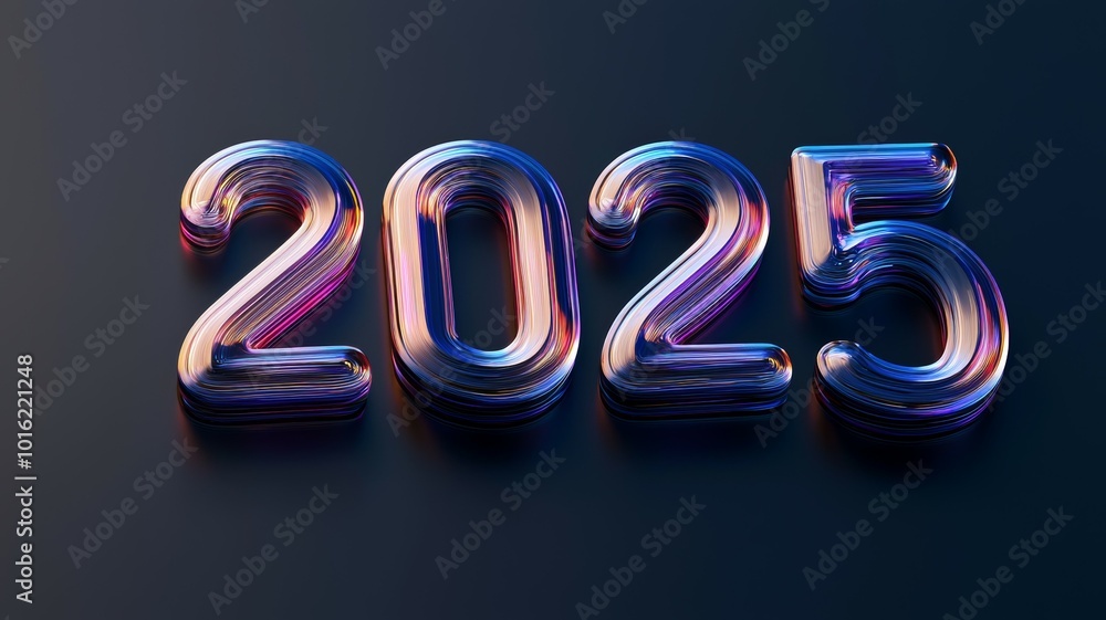Aufkleber stylized numeric representation of the year 2025 with vibrant colors and smooth lines against a dark