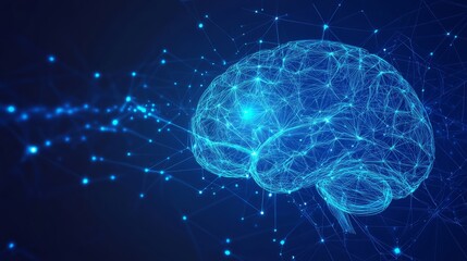 Abstract brain background with polygonal grid, blue gradient color