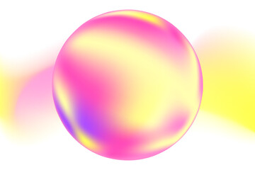 Glowing holographic pink, yellow magic round orb, shiny sphere with blurry wave form, iridescent smooth gradient element isolated, transparent background. Dream glow abstract dynamic watercolor shape.