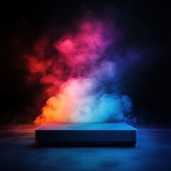 Neon Lights and Smoke Create a Dramatic Stage for Product Display.