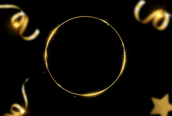 071024-2Golden Glowing Circular Frame Vector Design on Black Background