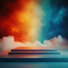 Abstract Minimalist Stage with Red and Blue Smoke